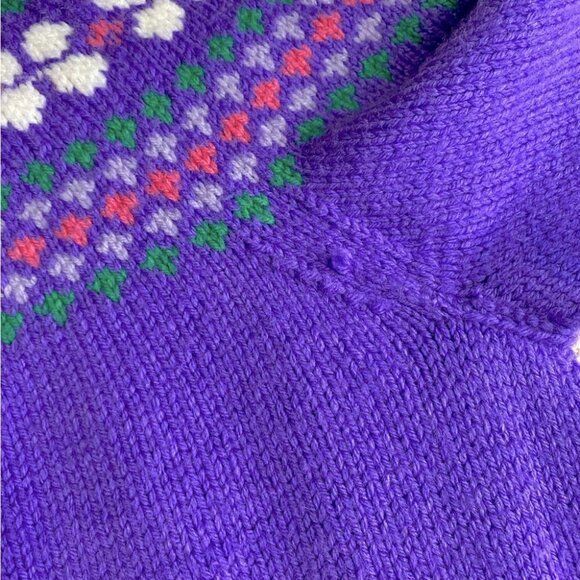 Hand Knit Purple Fair Isle Mock Neck Sweater M - Picture 7 of 11